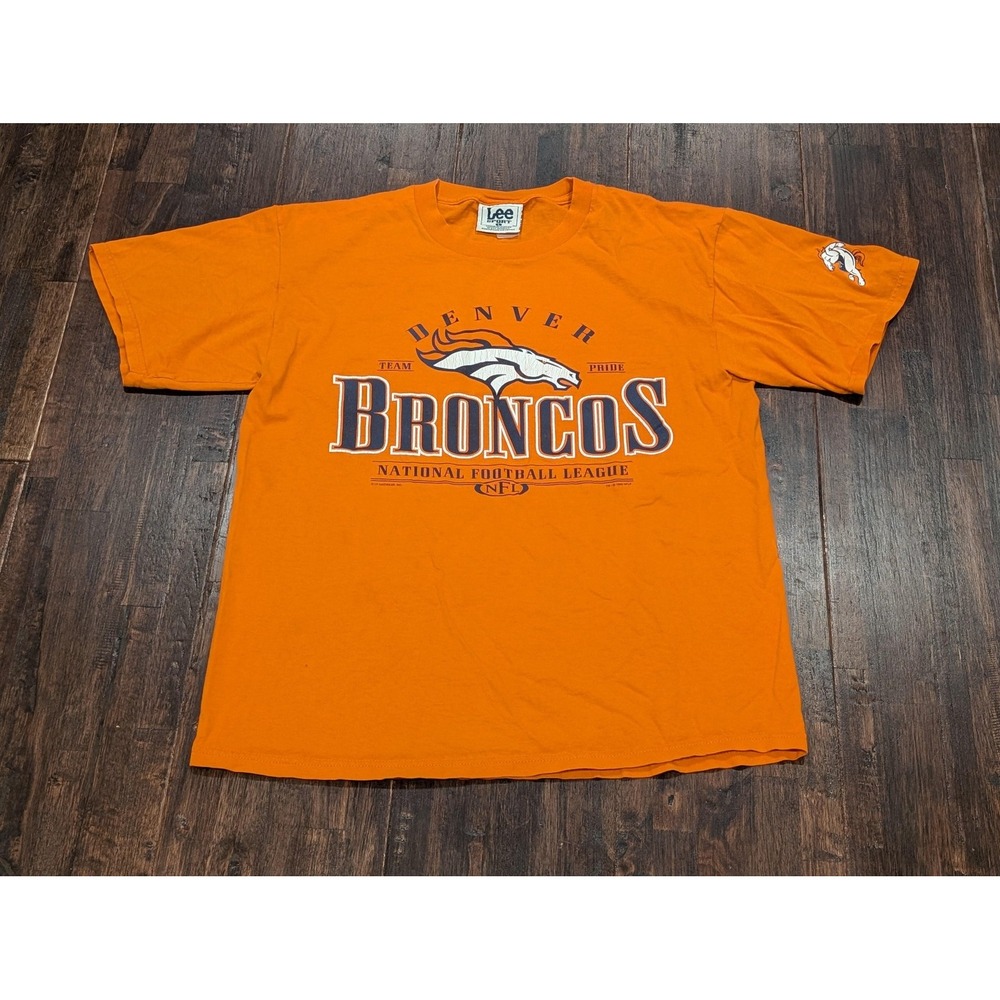 Vintage Denver Broncos Shirt Lee Sport Mens Large Orange NFL Football Tee 90s